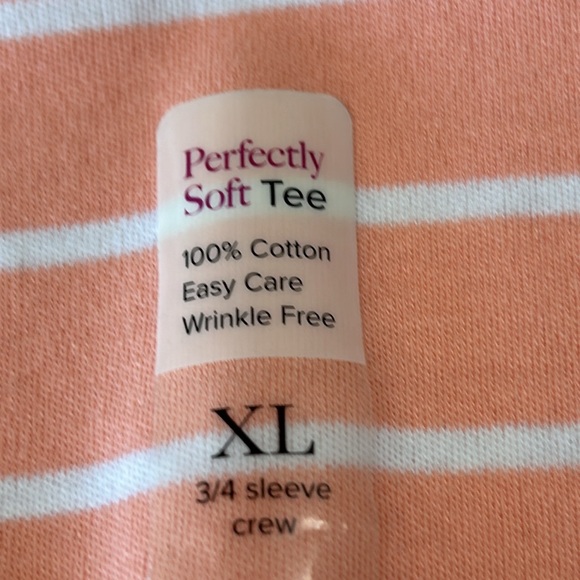 Kim Rogers pink stripe top. Sleeves are 3/4 length, 100% cotton, Size XL, NWT. - Picture 4 of 10